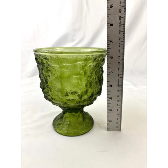 Vintage Avocado Green Compote Crinkle Glass Pedestal Bowl E. O. Brody 6.5" Tall - Picture 2 of 12